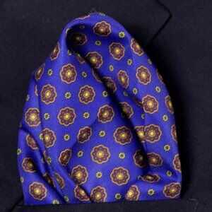 Gascoigne Pocket Square Blue Brown Orange Floral Men's